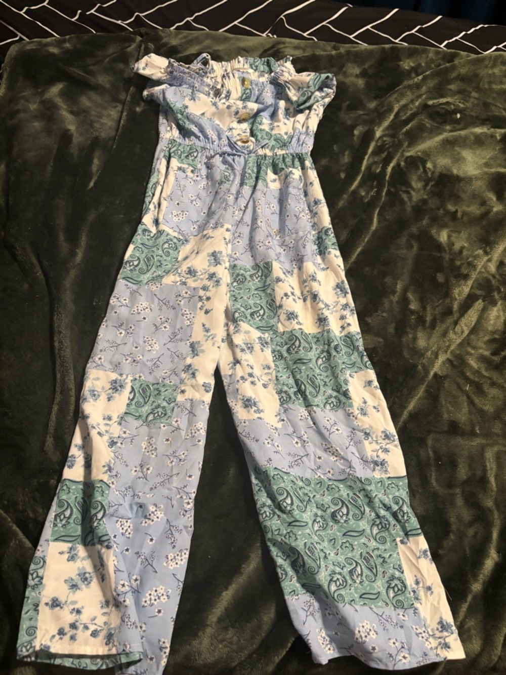 Girls Light Blue & Teal Printed Jumpsuit